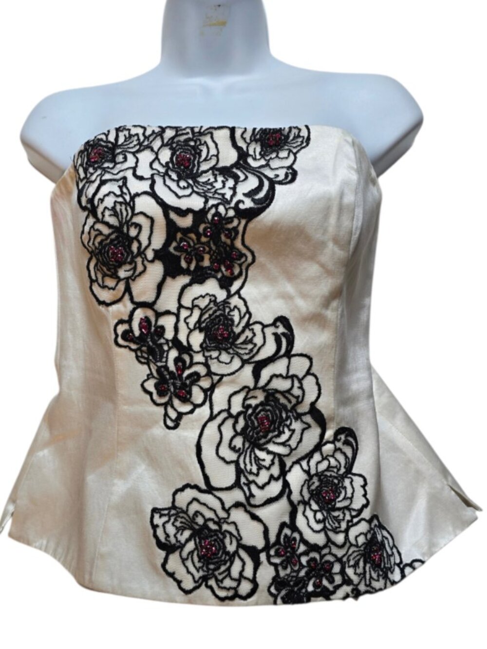 White House Black Market Corset Top 6 Floral Embroidered Rhinestone